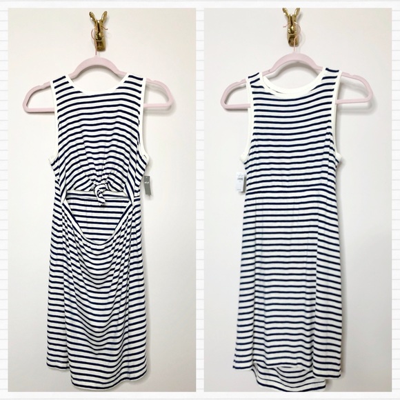 Aerie NWT Navy Striped Cutout Tie Waist Dress - Picture 4 of 7